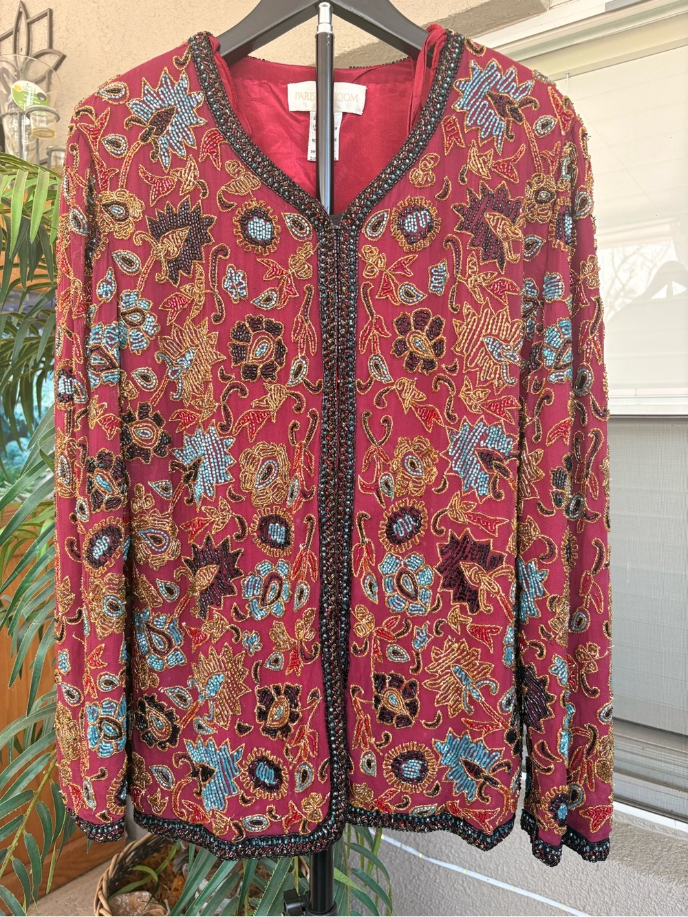 Parisian Works Embellished Burgundy Floral Beaded Jacket
